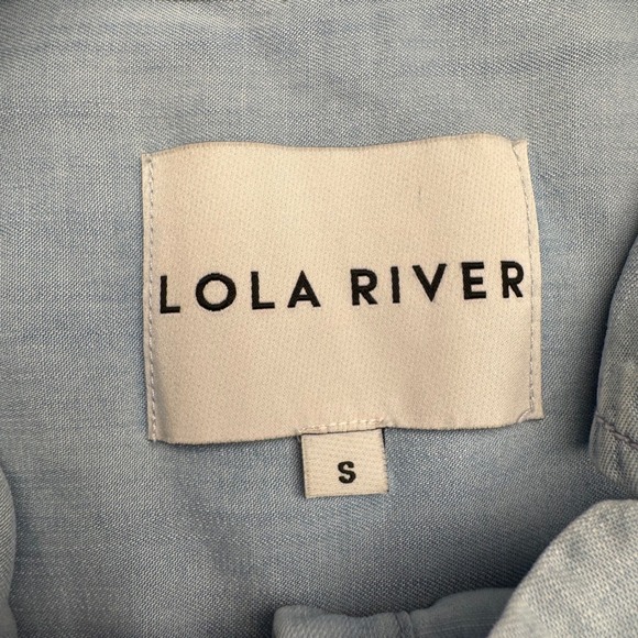 LOLA RIVER Womens Chambray Button Up Shirt Light Blue Short‎ Sleeve Size S - Picture 3 of 4